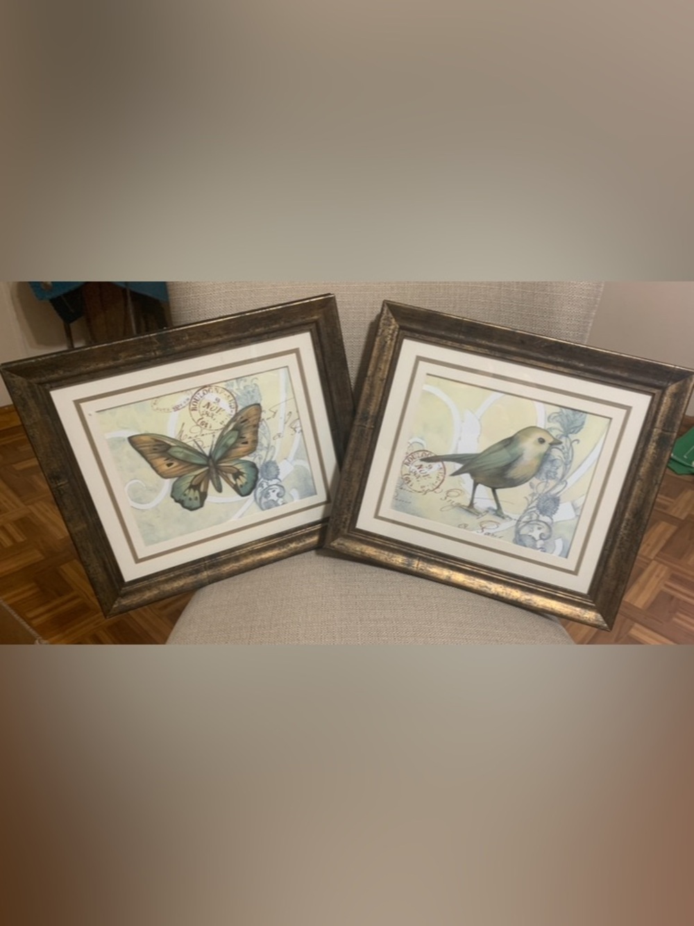 Set of 2 Framed Nature Prints - Butterfly & Bird